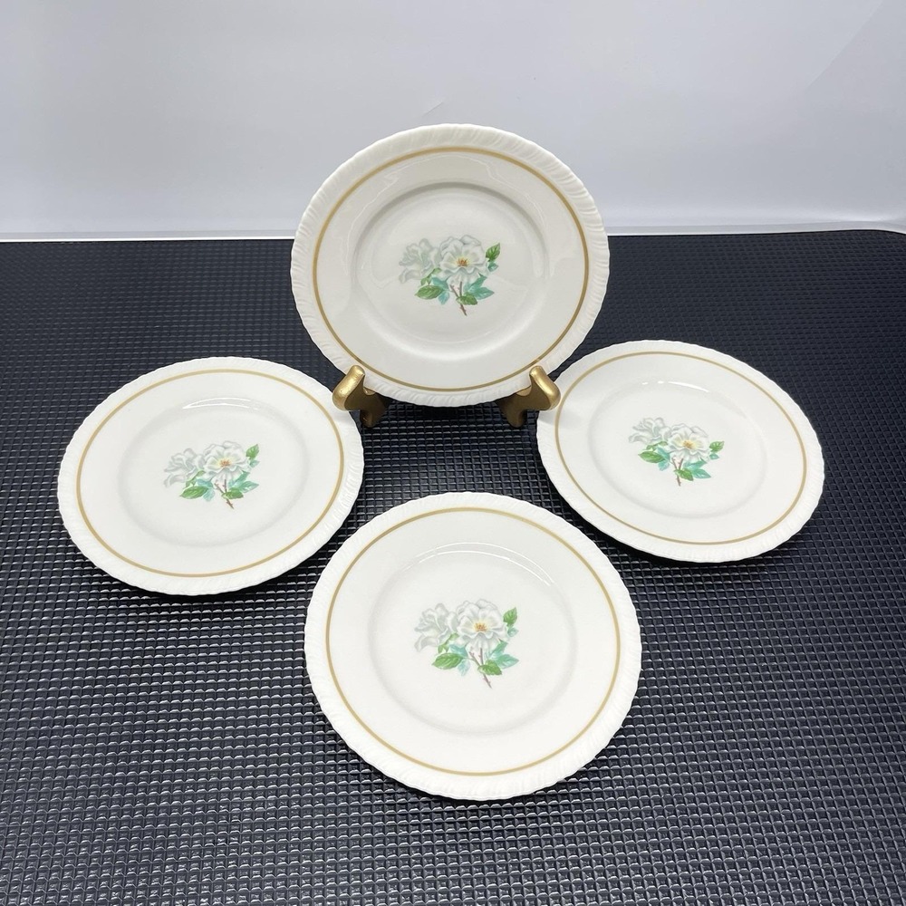 Vintage Hanover China Silver Rose 6.5" Bread Plates‎ Set Floral Scalloped Edge